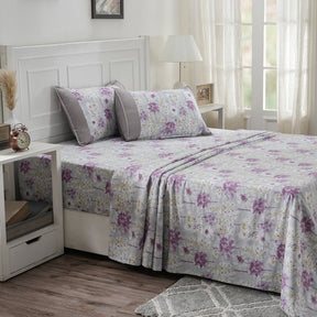 Optimist Bloom 200 TC Spongy Floral 100% Cotton Printed Bed Sheet with Pillow Case