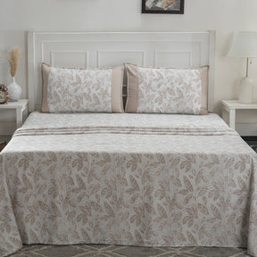 Optimist Bloom Tropical Texture 100% Cotton Printed Bed Sheet with Pillow Case