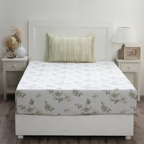 Optimist Bloom 300 TC Everly 100% Cotton Printed Fitted Sheet With Pillow Cover
