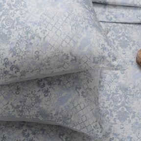 PBS Refined Retro Nouvel Damask 100% Cotton Soft Blue Bed Sheet Set