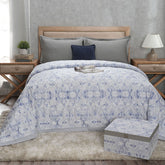 6PC Quilt/Quilted Bed Cover Set Blue PBS Refined Retro Baroque
