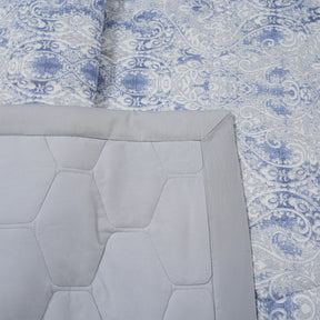 6PC Quilt/Quilted Bed Cover Set Blue PBS Refined Retro Baroque
