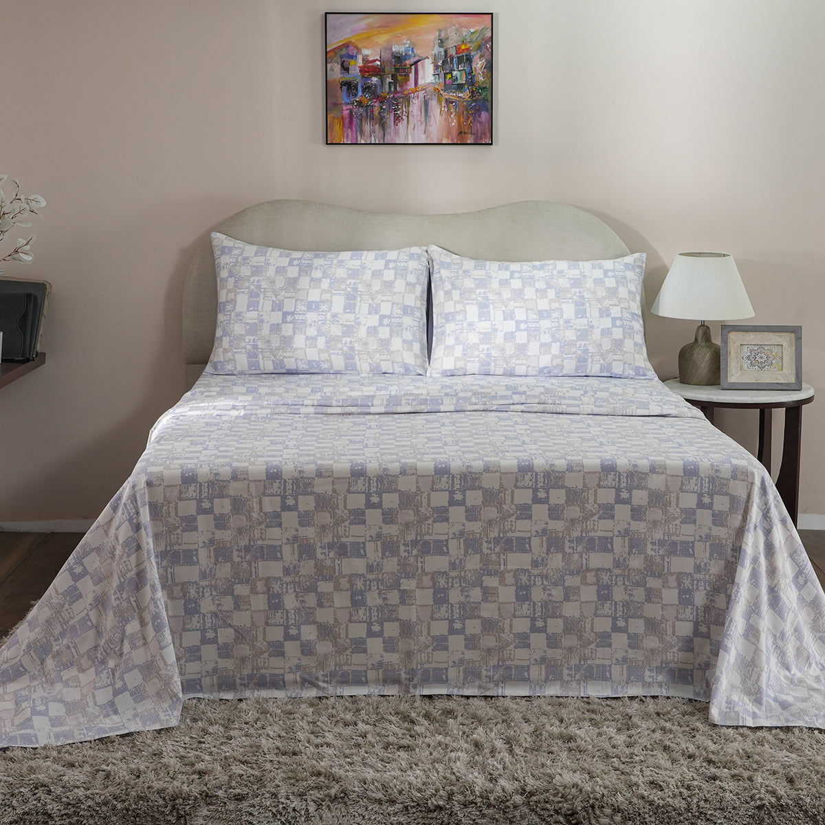 Hues PBS Refined Retro 210 TC Rochelle Bed Sheet With Pillow Cover