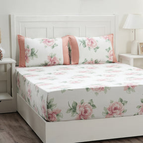 Royal Botanic Rose Print 200TC Cotton Pink 6PC Bed Bath Set