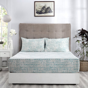 Royal Botanic 200 TC Rocky Stripe Green 100% Cotton Bed Sheet With Pillow Case