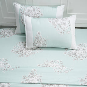 Royal Botanic Bloom Flora 200TC Aqua 100% Cotton Bed Sheet with Pillow Case