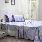 Royal Botanic 200 TC Pinterly Grid Blue 100% Cotton Bed Sheet With Pillow Case