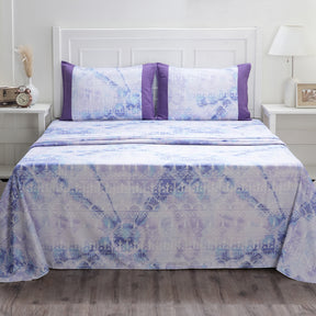 Royal Botanic 200 TC Pinterly Grid Blue 100% Cotton Bed Sheet With Pillow Case