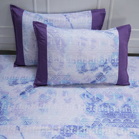 Royal Botanic 200 TC Pinterly Grid Blue 100% Cotton Bed Sheet With Pillow Case