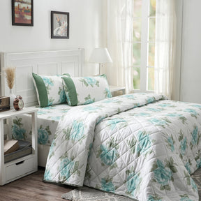 Royal Botanic 115 GSM Turning Rose Aqua Quilt/Quilted Bed Cover