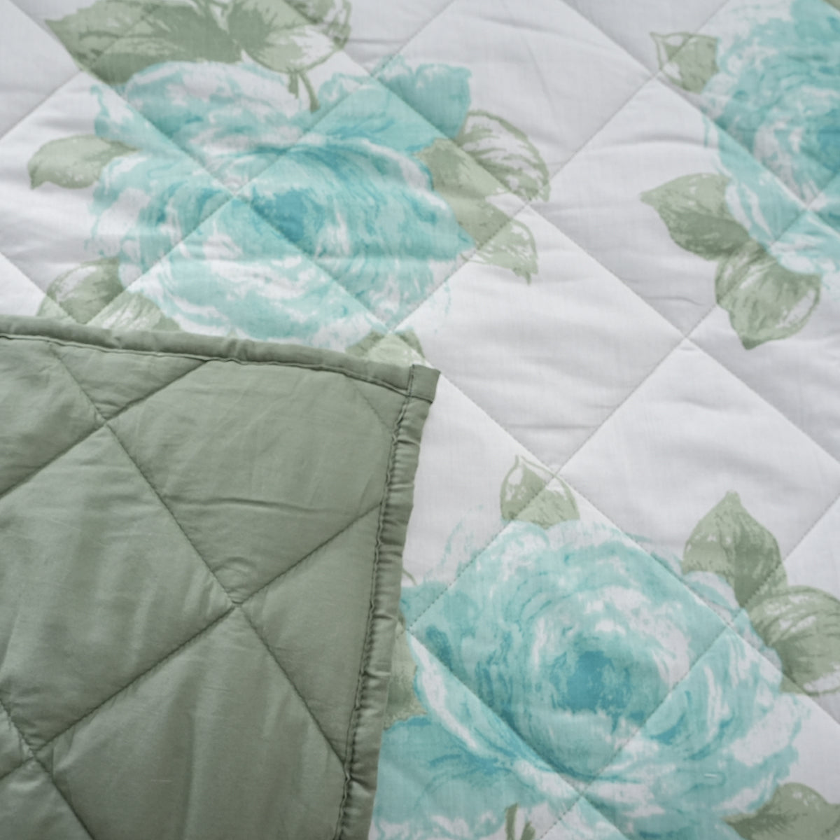 Royal Botanic 115 GSM Turning Rose Aqua Quilt/Quilted Bed Cover