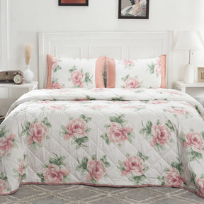 Royal Botanic Floral Garden Pink 4PC Quilt/Quilted Bed Cover Set