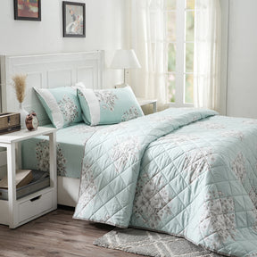 Royal Botanic Bloom Flora Aqua 4PC Quilt/Quilted Bed Cover Set