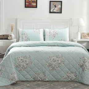 Royal Botanic Bloom Flora Aqua 4PC Quilt/Quilted Bed Cover Set