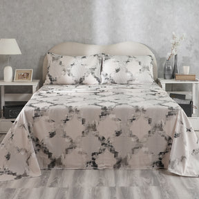 Enchanted Harmony Ogee Flent Printed Cotton Bed Sheet With Pillow Cover