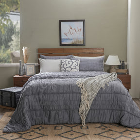 9PC Quilt/Quilted Bed Cover Set Rurban Rhupsodic Uneasy Lines Grey