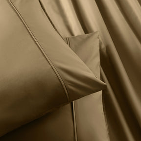 Slumber Plain Easy Care Percale 100% Cotton Yellow/Latte Crisp Bed Sheet with Pillow Case