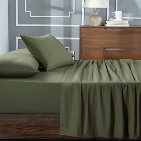 Slumber Plain Easy Care Percale 100% Cotton Green Crisp Bed Sheet with Pillow Case