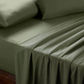 Slumber Plain Easy Care Percale 100% Cotton Green Crisp Bed Sheet with Pillow Case