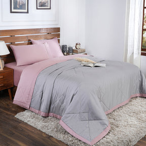 Selwyn Reversible Summer AC Quilt/Quilted Bed Cover/Comforter Misty Rose/Flint Grey Quilt