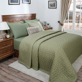 8Pcs Quilt/Quilted Bed Cover Set Art Deco Diamond Green