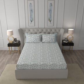 Tranquil Serenity Tropical Garden 100%Cotton Printed Bed Sheet with Pillow Case Blue