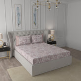Tranquil Serenity Textured Floral 100%Cotton Printed Bed Sheet with Pillow Case Peach