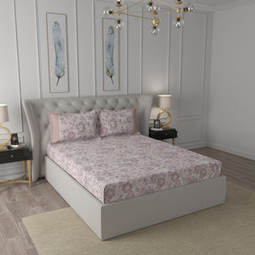 Tranquil Serenity Textured Floral 100%Cotton Printed Bed Sheet with Pillow Case Peach