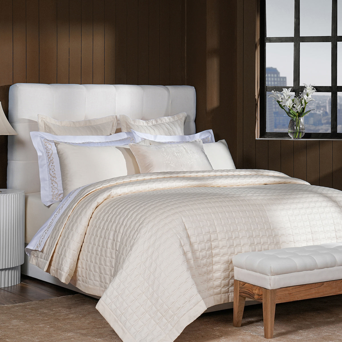 Chester Luxica Cream 11PC Quilt/Quilted Bed Cover Set