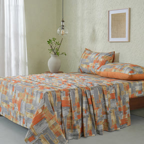 Whimsy Nature Brush Strokes Digital Printed 100% Cotton Rust Bedsheet with Pillow Case