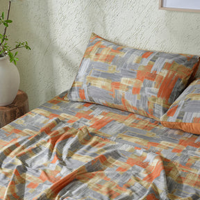 Whimsy Nature Brush Strokes Digital Printed 100% Cotton Rust Bedsheet with Pillow Case