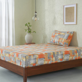 Whimsy Nature Brush Strokes Digital Printed 100% Cotton Rust Bedsheet with Pillow Case