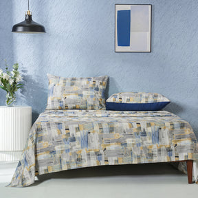 Whimsy Nature Brush Strokes Digital Printed 100% Cotton Blue Bedsheet with Pillow Case