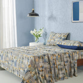 Whimsy Nature Brush Strokes Digital Printed 100% Cotton Blue Bedsheet with Pillow Case