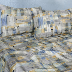 Whimsy Nature Brush Strokes Digital Printed 100% Cotton Blue Bedsheet with Pillow Case