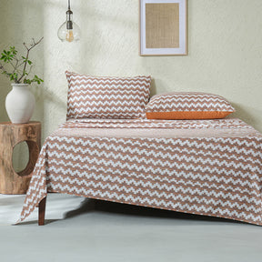 Whimsy Nature Twisty Melange Digital Printed 100% Cotton Rust Bedsheet with Pillow Case