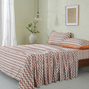 Whimsy Nature Twisty Melange Digital Printed 100% Cotton Rust Bedsheet with Pillow Case