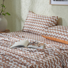 Whimsy Nature Twisty Melange Digital Printed 100% Cotton Rust Bedsheet with Pillow Case