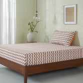 Whimsy Nature Twisty Melange Digital Printed 100% Cotton Rust Bedsheet with Pillow Case