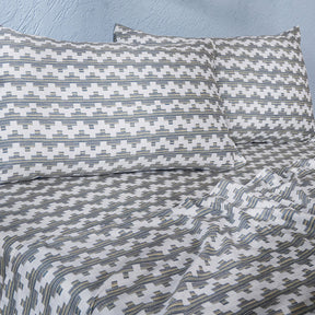 Whimsy Nature Twisty Melange Digital Printed 100% Cotton Blue Bedsheet with Pillow Case