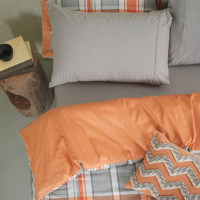 Whimsy Nature Vivid Plaid Woven 100% Cotton Rust 8pcs Duvet Cover Set