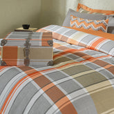 Whimsy Nature Vivid Plaid Woven 100% Cotton Rust 8pcs Duvet Cover Set