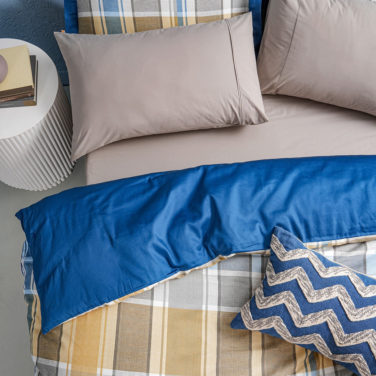 Whimsy Nature Vivid Plaid Woven 100% Cotton Blue 8pcs Duvet Cover Set