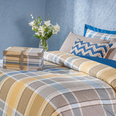 Whimsy Nature Vivid Plaid Woven 100% Cotton Blue 8pcs Duvet Cover Set