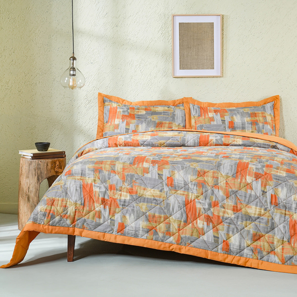Whimsy Nature Brush Strokes Quilt/Quilted Bed Cover Rust