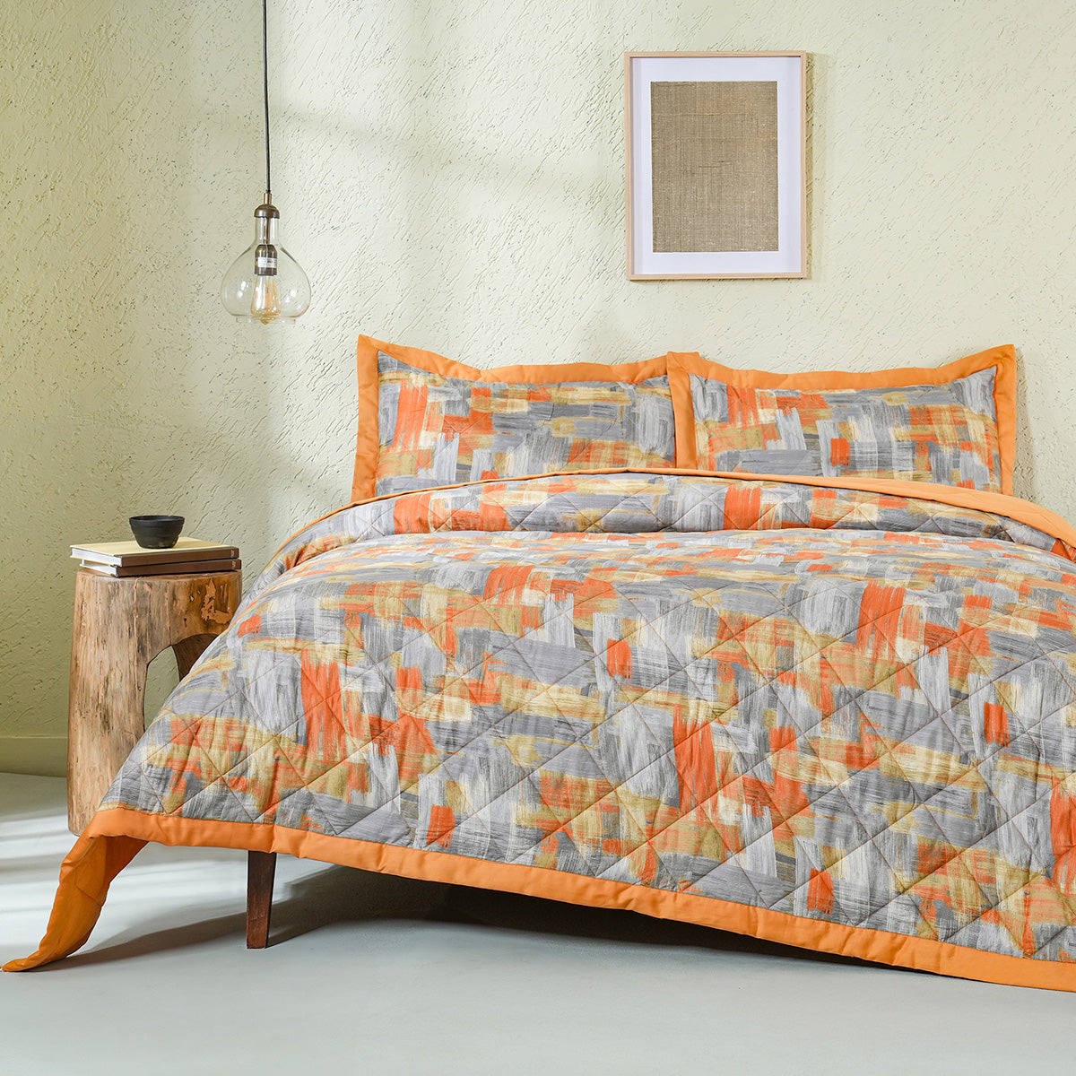 Whimsy Nature Brush Strokes Quilt/Quilted Bed Cover Rust