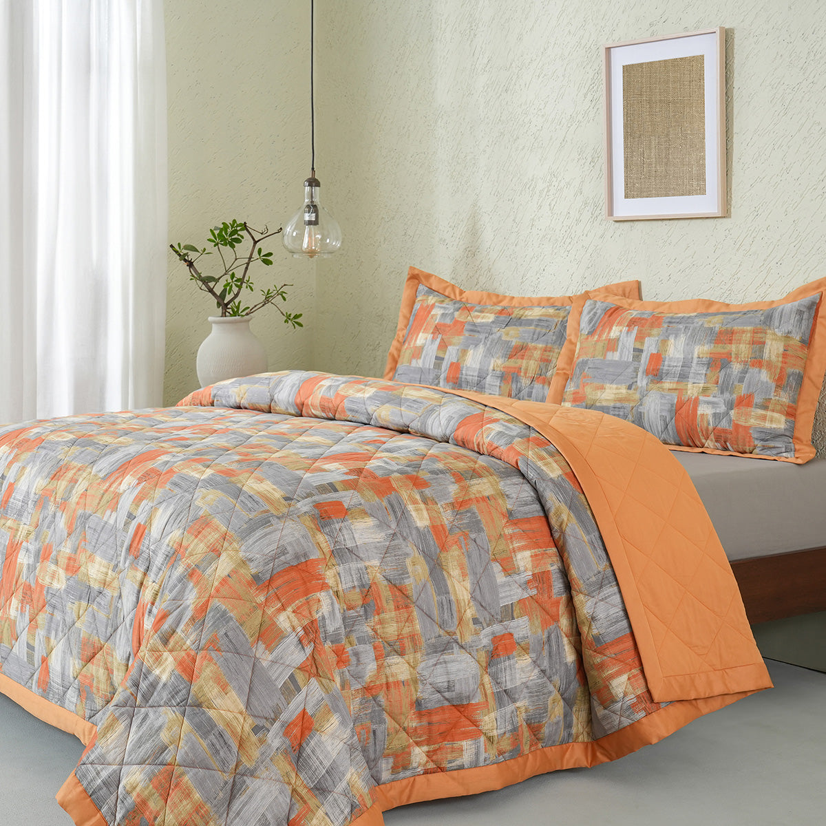 Whimsy Nature Brush Strokes Quilt/Quilted Bed Cover Rust