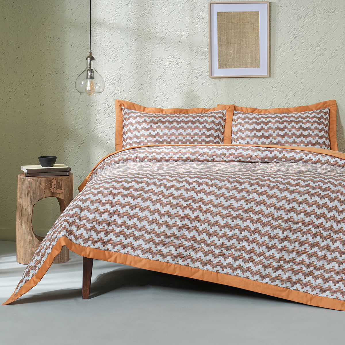 Whimsy Nature Twisty Melange Quilt/Quilted Bed Cover Rust