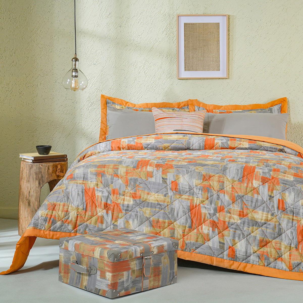 Whimsy Nature Brush Strokes Rust 8pcs Quilt/Quilted Bed Cover