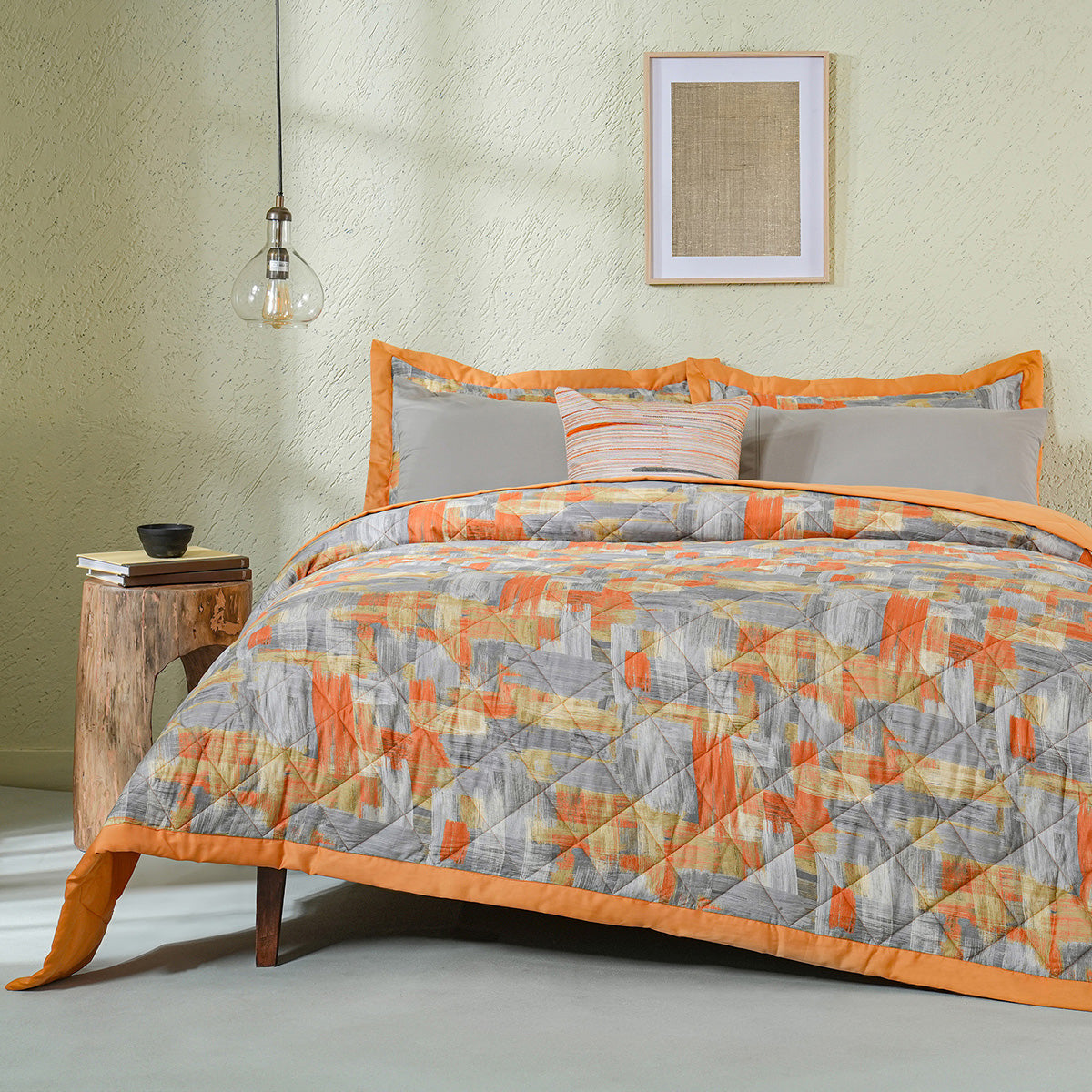 Whimsy Nature Brush Strokes Rust 8pcs Quilt/Quilted Bed Cover
